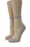 White Sunflower Pink Sheer Socks
