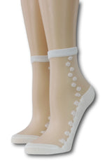 White Seamless Floral Sheer Socks