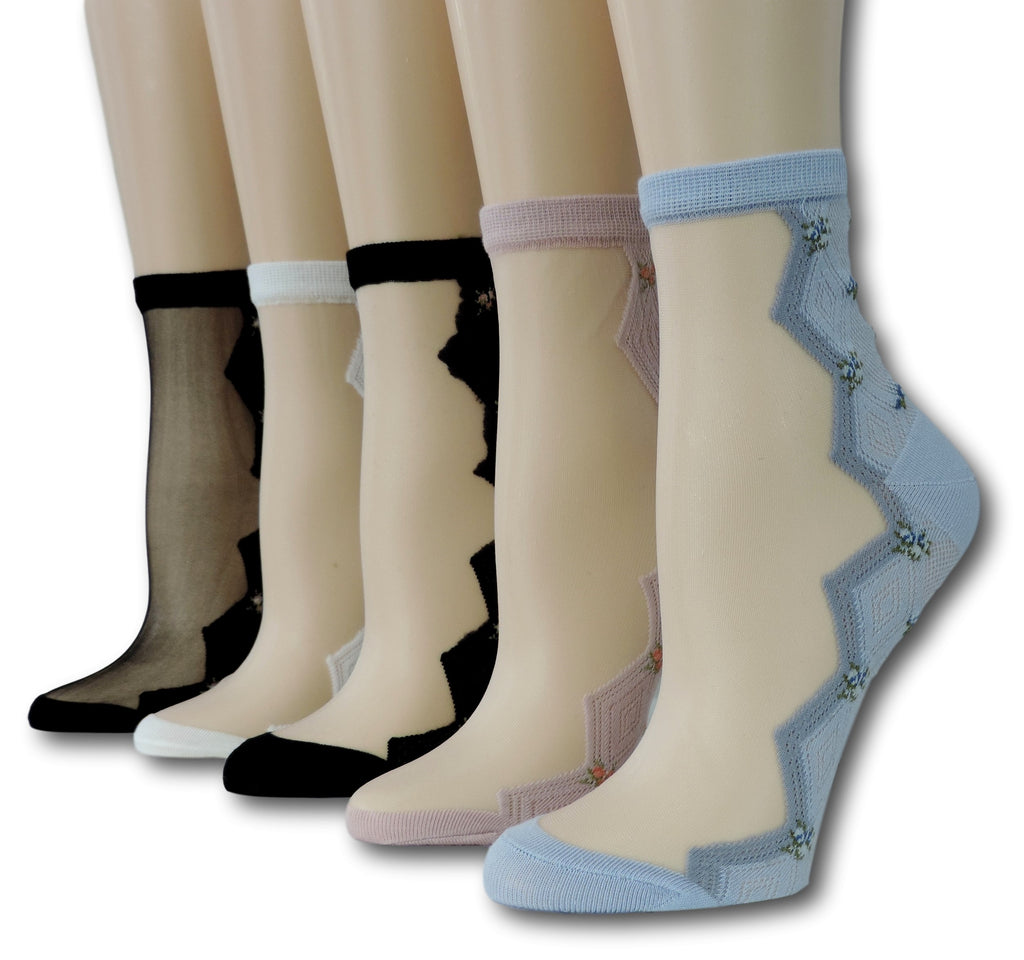 Zig Zag Sheer Socks (Pack of 5 Pairs)