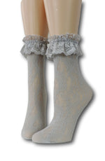 Grey Ruffle Sheer Socks