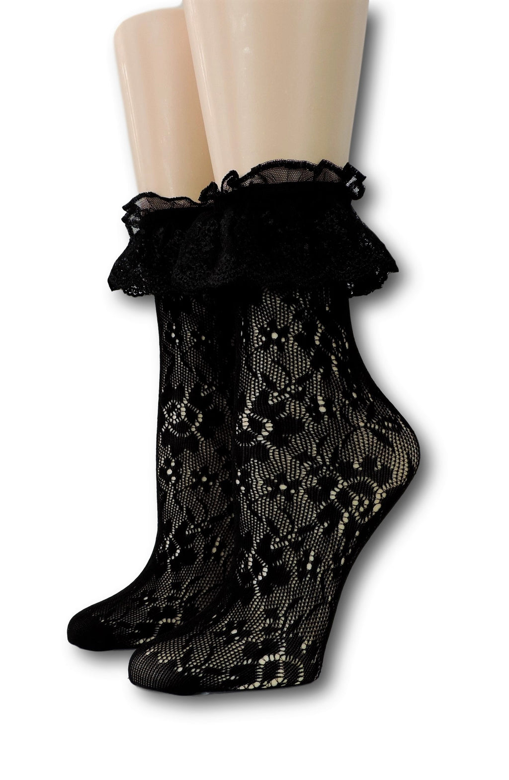 Black Floral Ruffle Sheer Socks