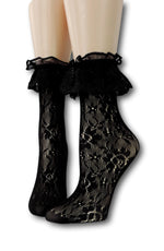 Black Floral Ruffle Sheer Socks