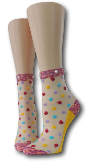 Bright Coloured Polka Sheer Socks with beads