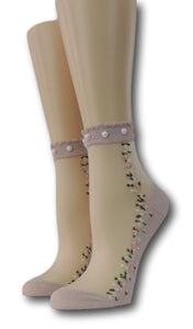 Pink Blooming Sheer Socks with beads