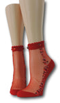 Red Blooming Sheer Socks with beads
