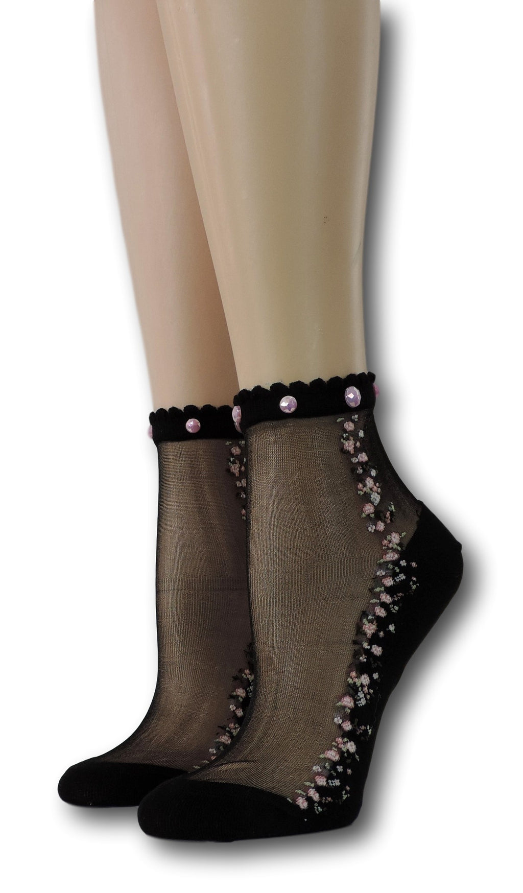Ivory Blooming Sheer Socks with beads