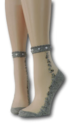 Grey Blooming Sheer Socks with beads