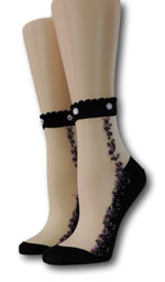 Black Blooming Sheer Socks with beads