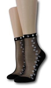 Pearl Seamless Floral Sheer Socks with beads