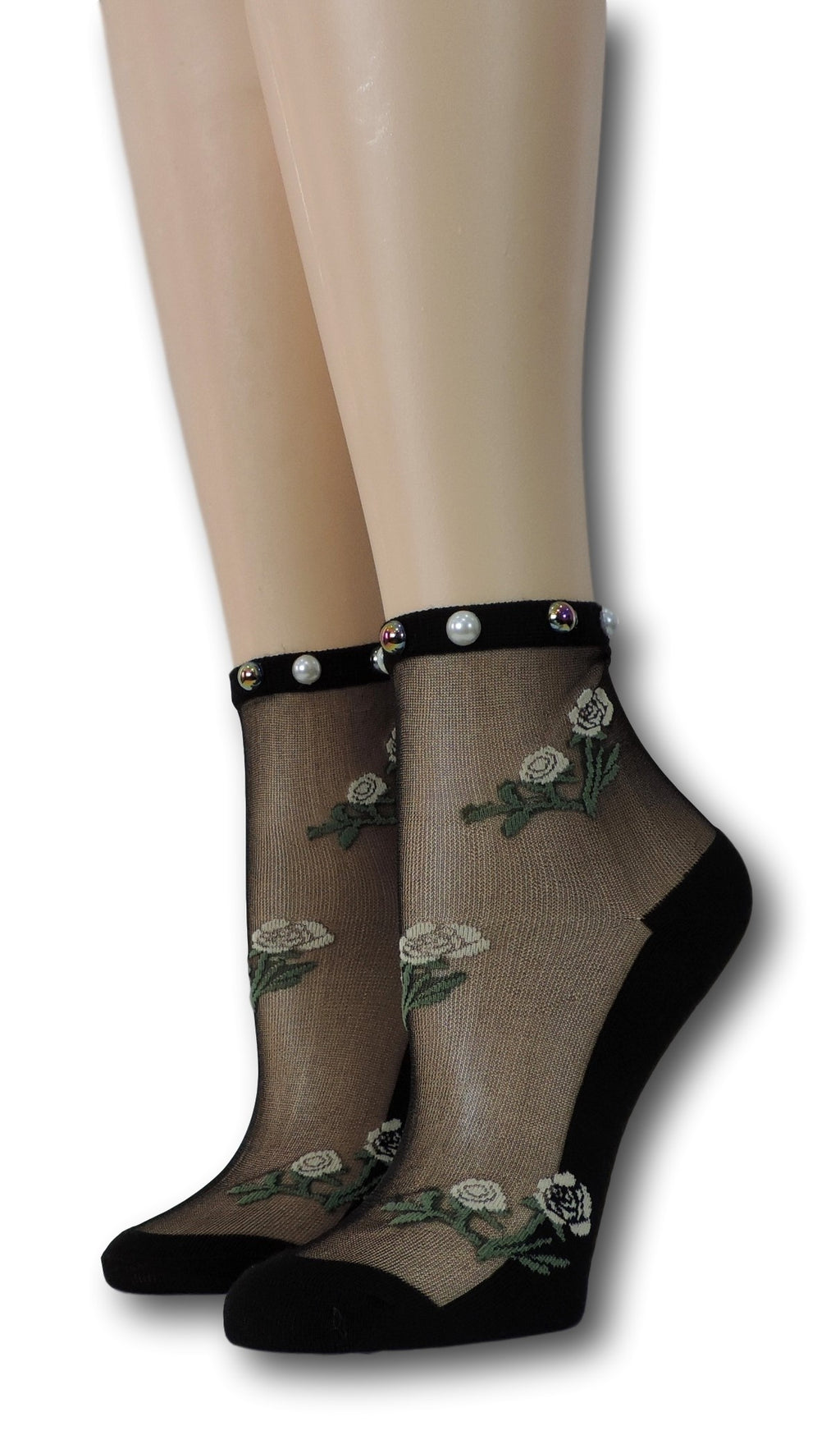 Black Floret Sheer Socks with beads