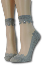 Grey Elegant Sheer Socks with beads