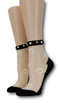 White Sunflower Black Sheer Socks with beads