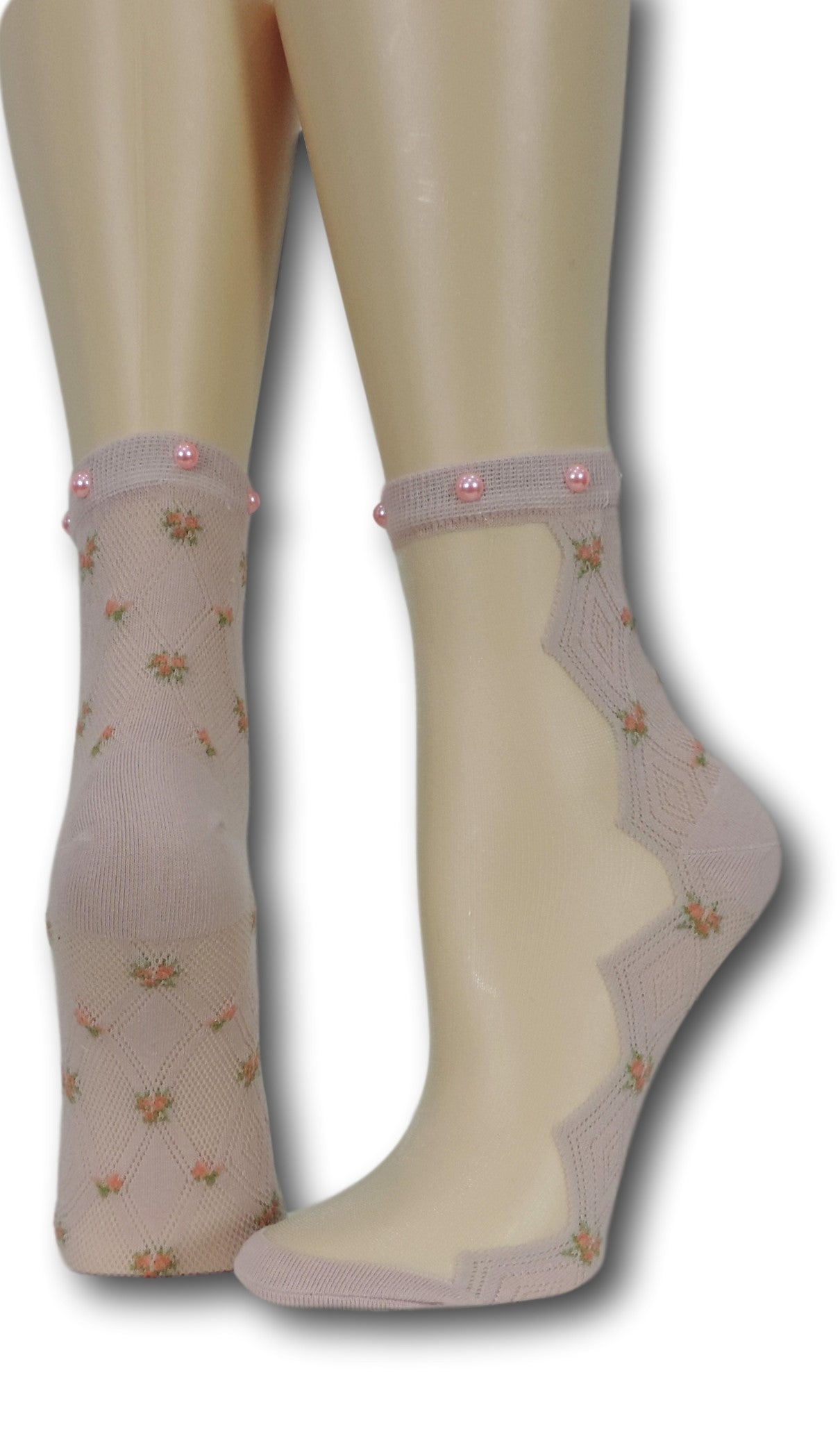 Pink Zig Zag Sheer Socks with beads