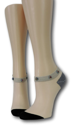 Black-Grey Ankle Sheer Socks with beads