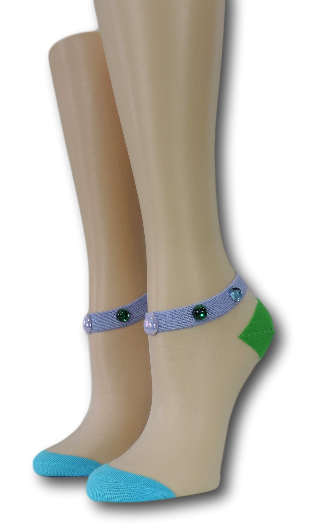 Blue-Green Ankle Sheer Socks with beads