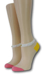 Pink-Yellow Ankle Sheer Socks with beads