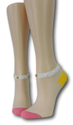 Pink-Yellow Ankle Sheer Socks with beads