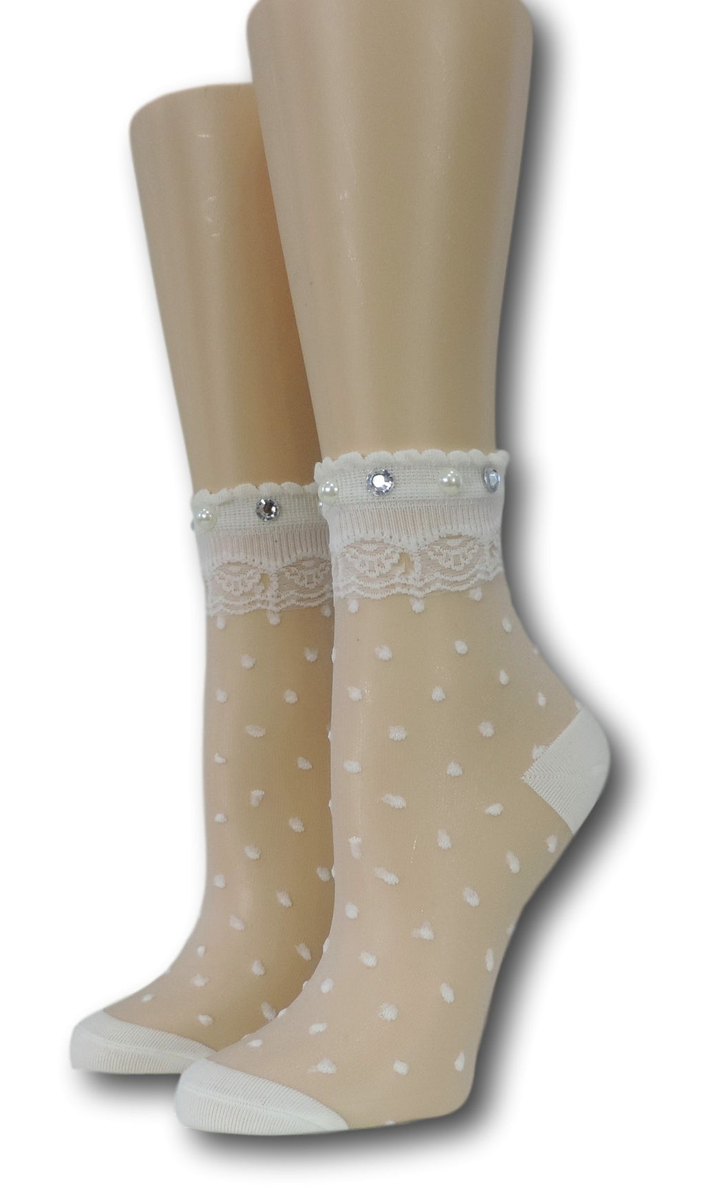 White Royal Dotted Sheer Socks with beads