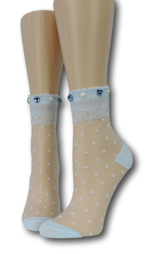 Polka Dotted Sheer Socks with beads