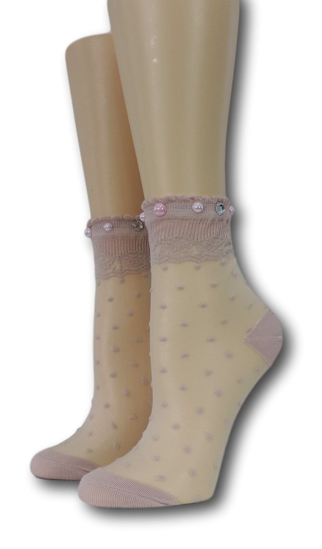 Soft Berry Royal Dotted Sheer Socks with beads