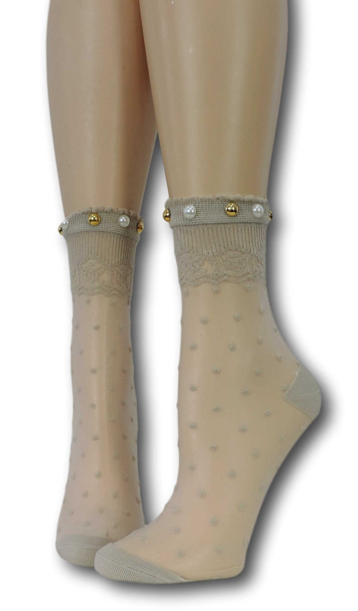 Heavy Cream Royal Dotted Sheer with beads