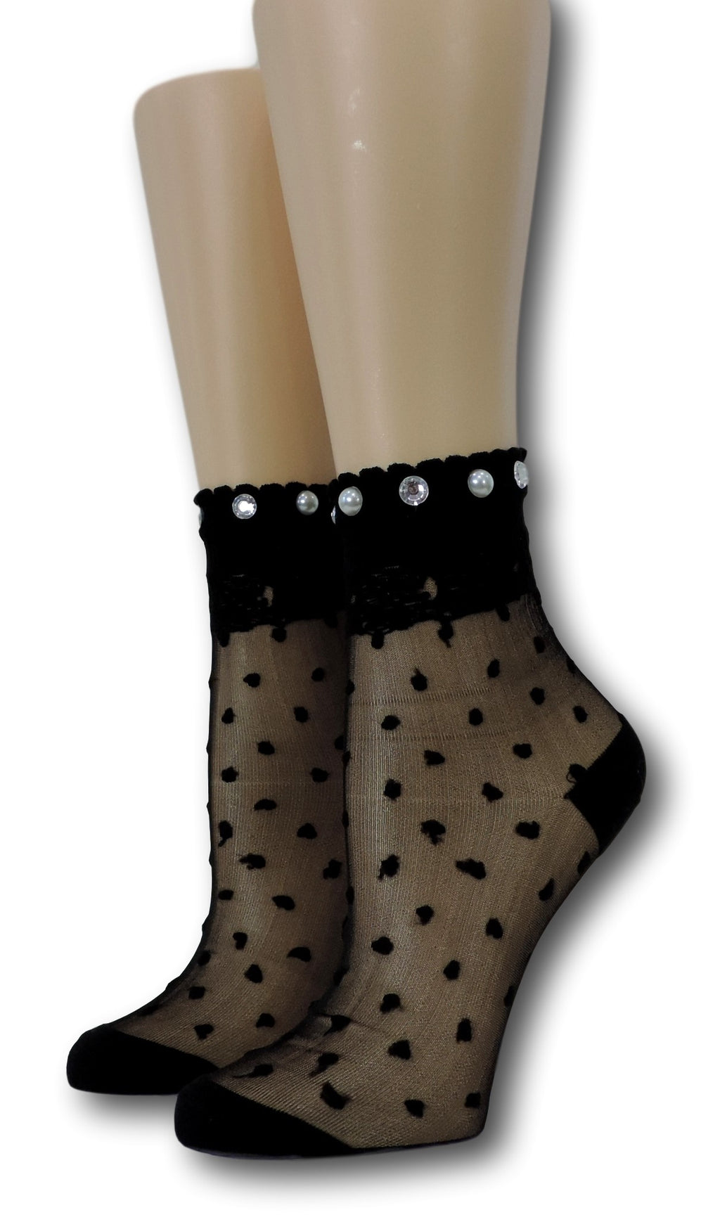 Ivory Royal Dotted Sheer Socks with beads