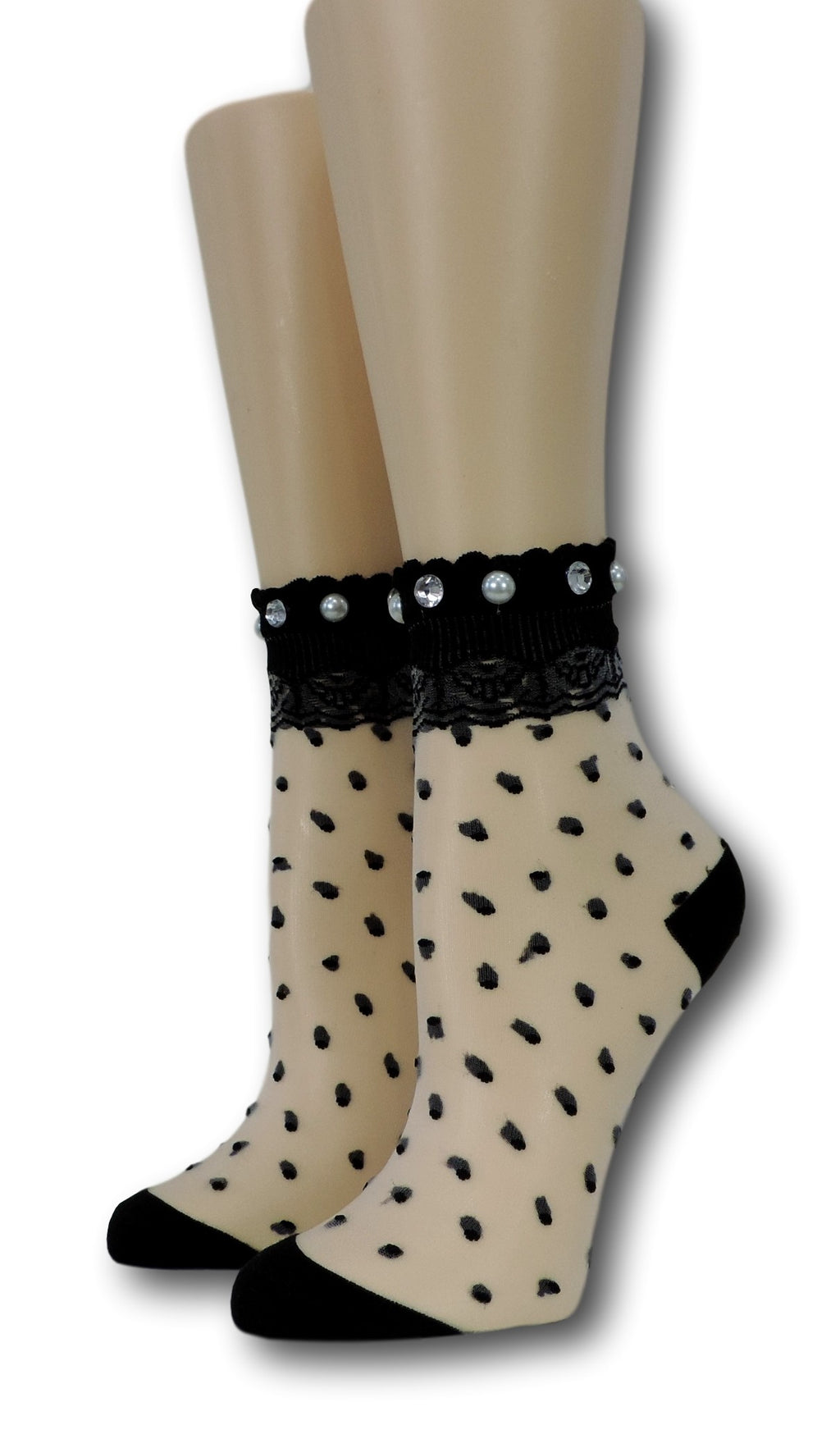 Black Royal Dotted Sheer Socks with beads
