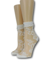 White Floral Hip Hop Socks with Chain