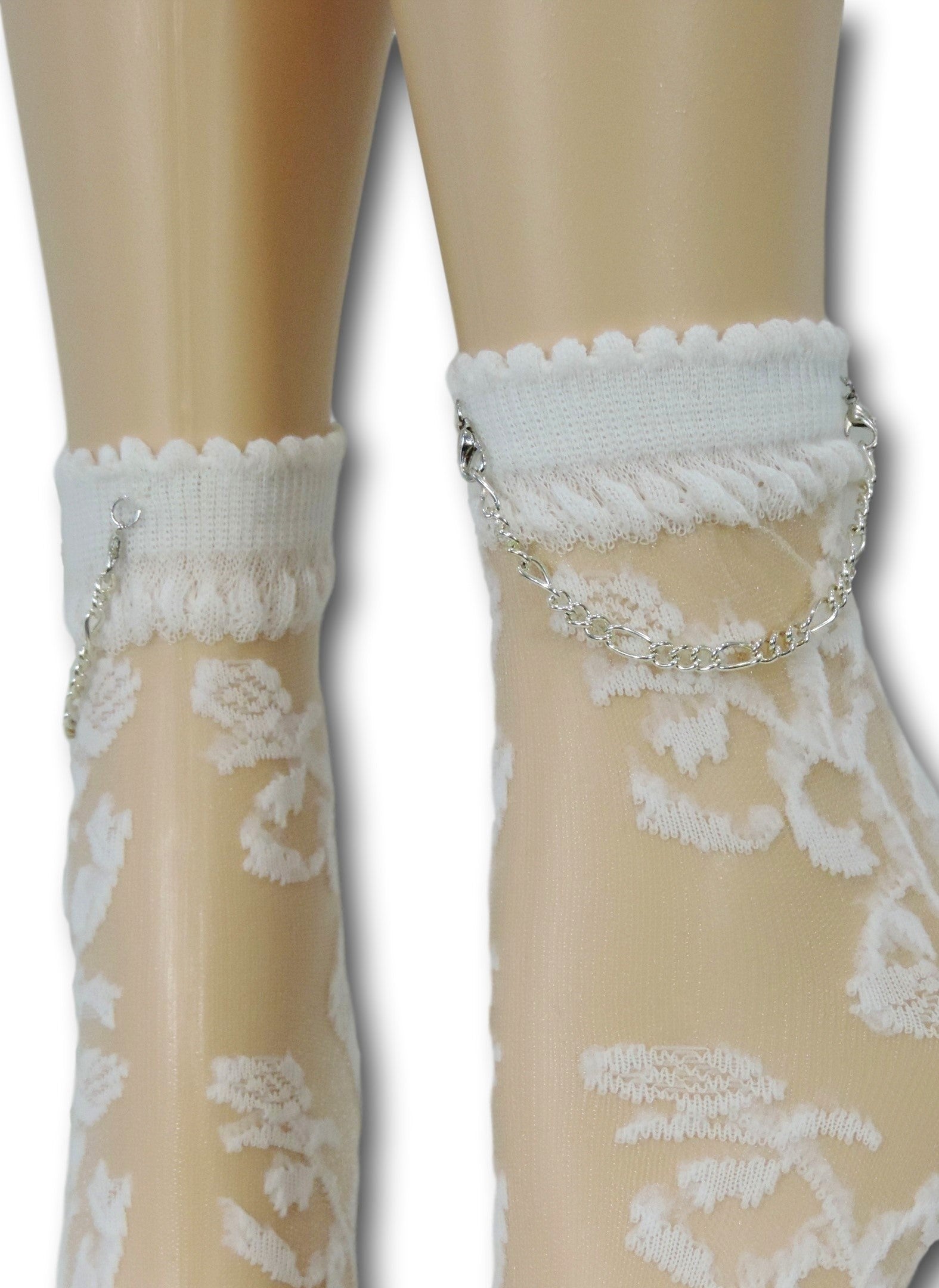 White Floral Hip Hop Socks with Chain