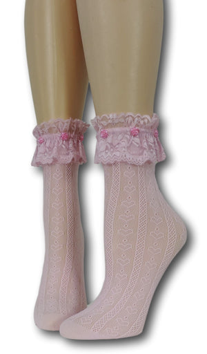 Pink Hearts Frilly Socks with beads