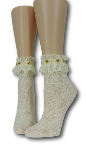 Yellow Floral Frilly Socks with beads