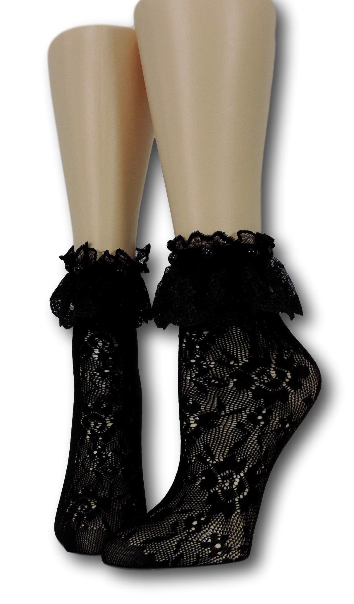 Black Floral Frilly Socks with beads