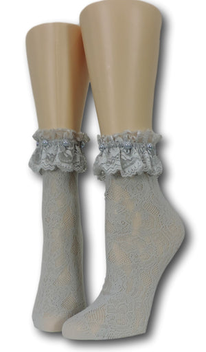 Grey Frilly Socks with beads