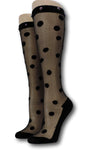 Charcoal Polka Knee High Sheer Socks with beads