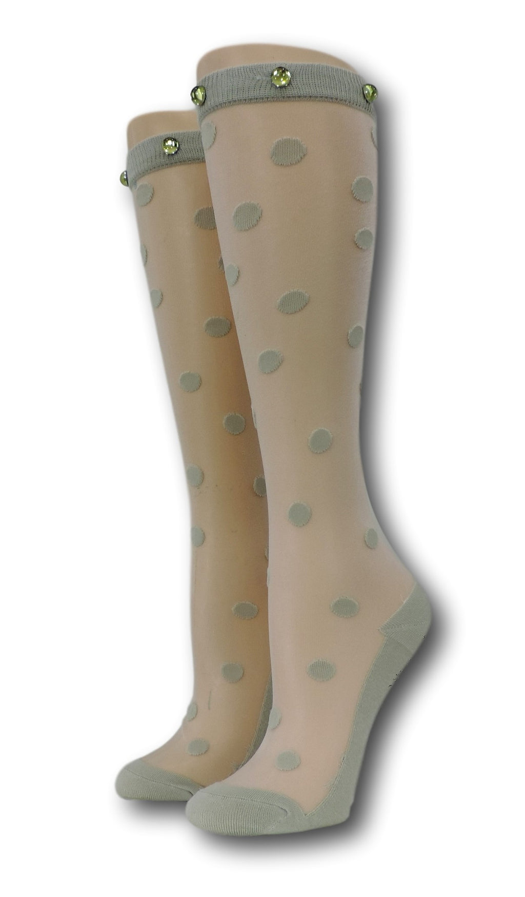 Rhino Polka Knee High Sheer Socks with beads