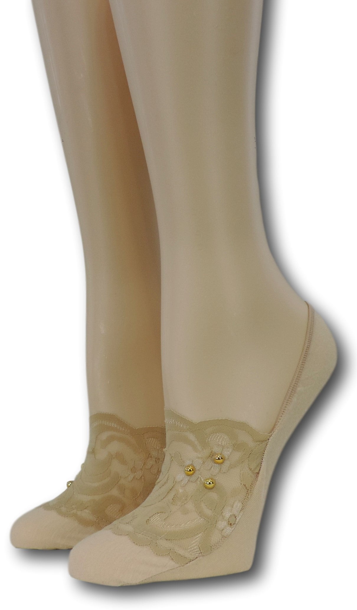Exotic Beige No Show Sheer Socks with beads