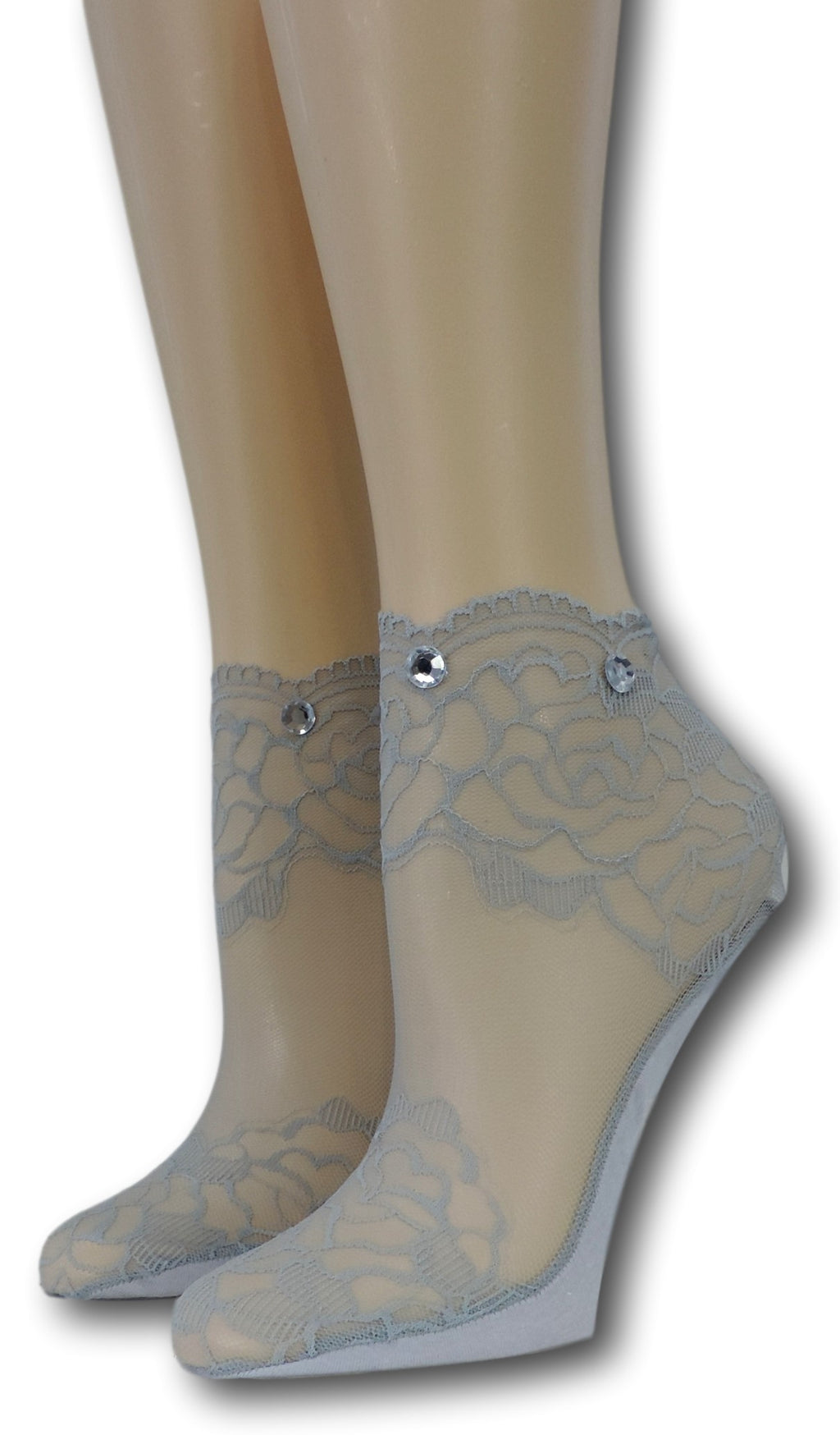 Grey Rose Ankle Sheer Socks with beads