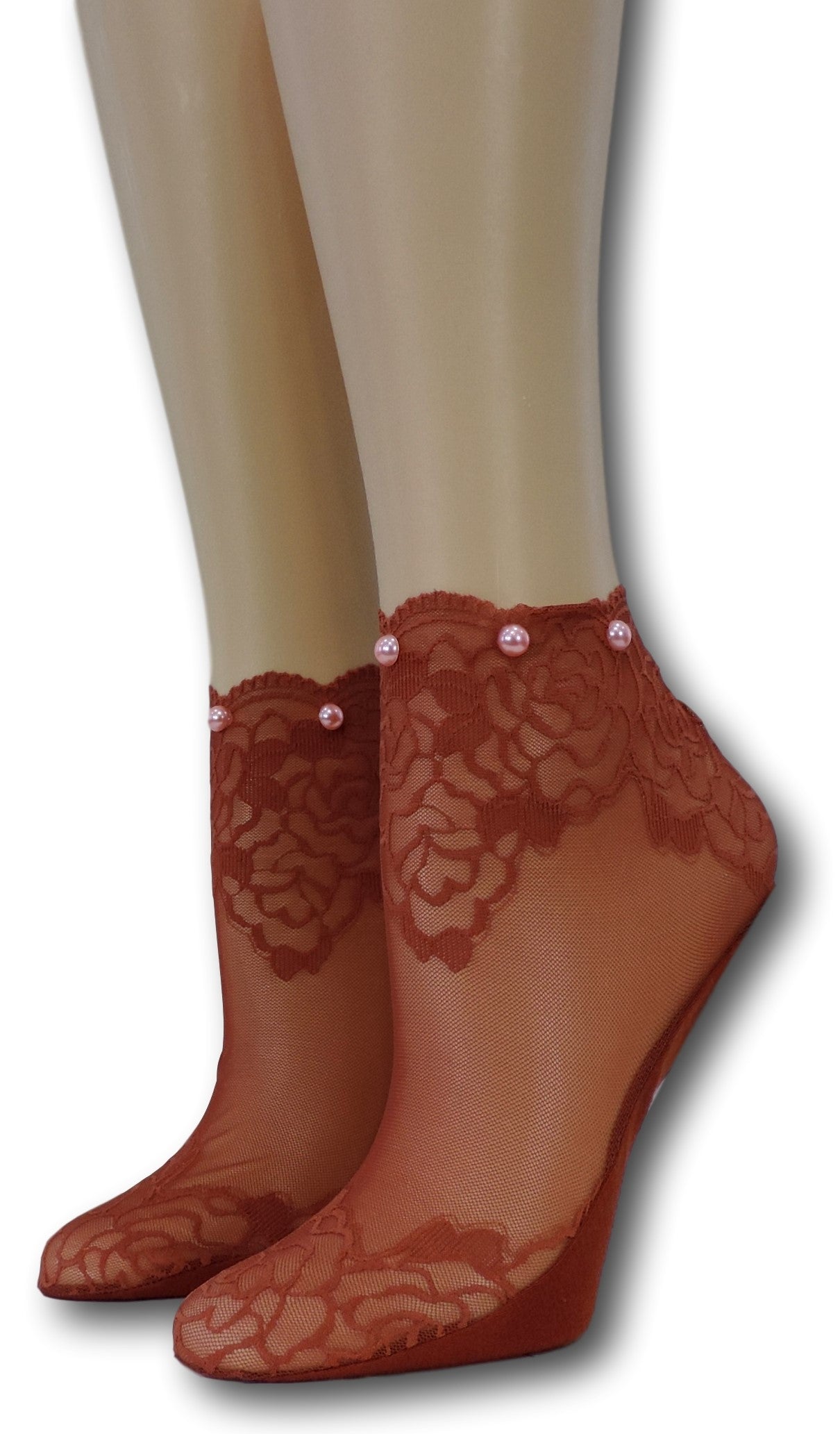 Red Rose Ankle Sheer Socks with beads