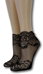 Black Rose Ankle Sheer Socks with beads