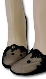 Fancy Black No show Sheer Socks with beads