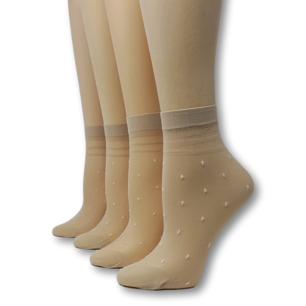 Beige Polka Dots Nylon Socks (Pack of 10 Pairs)