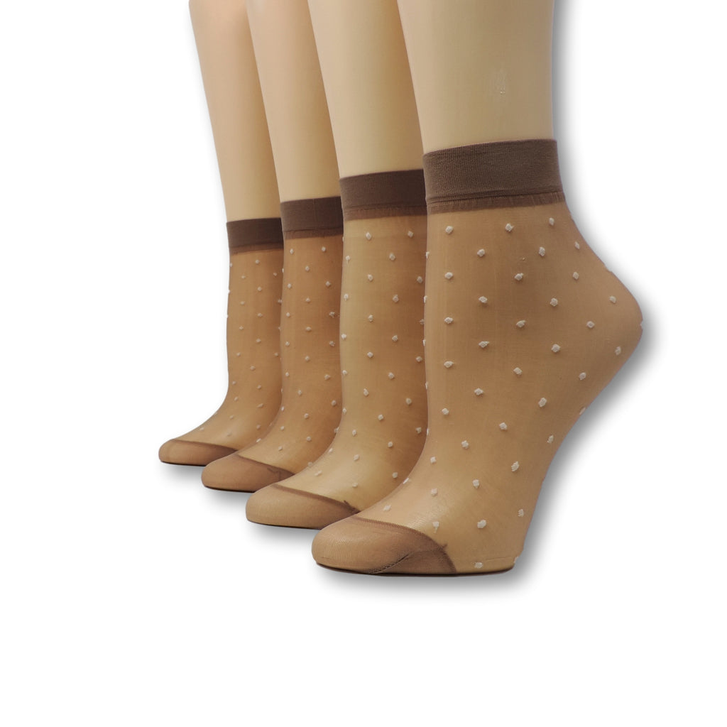 Brown Polka Dot Nylon Socks (Pack of 10 Pairs)