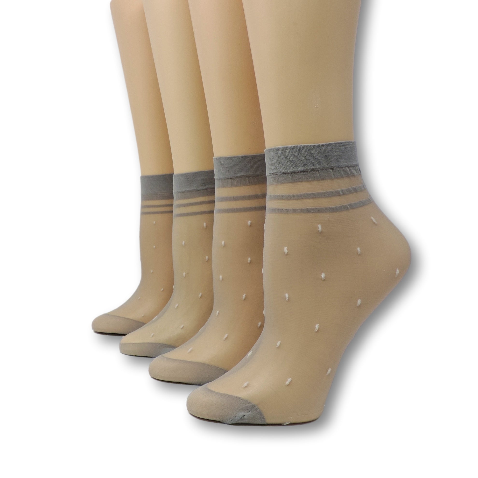 Grey Polka Dots Nylon Socks (Pack of 10 Pairs)