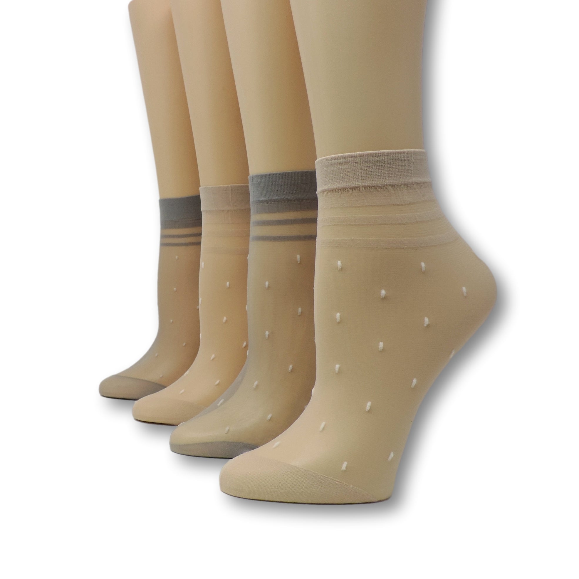 Beige & Grey Polka Dot Nylon Socks (Pack of 10 Pairs)