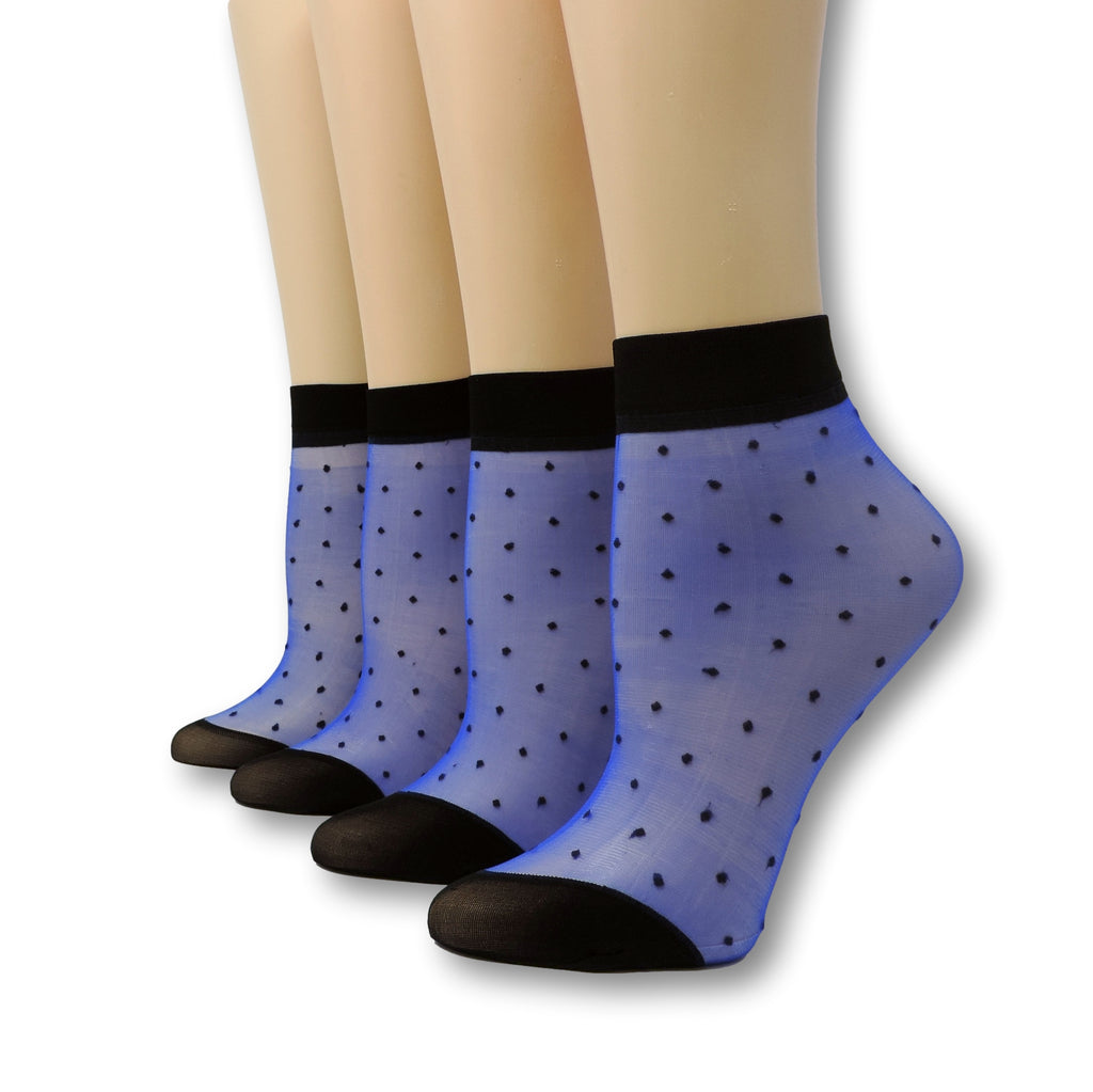 Royal Blue Polka Dot Nylon Socks (Pack of 10 Pairs)