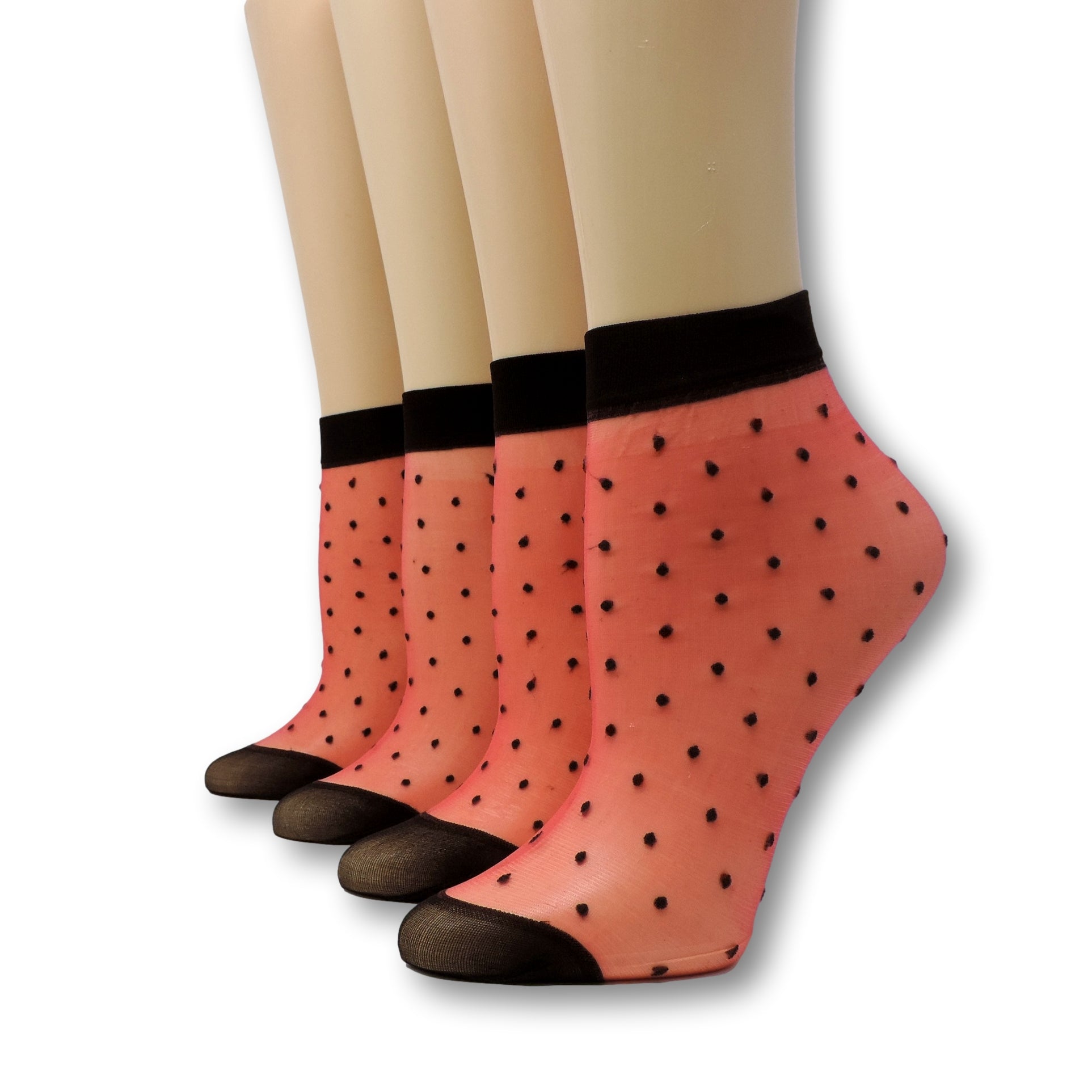 Red Polka Dot Nylon Socks (Pack of 10 Pairs)