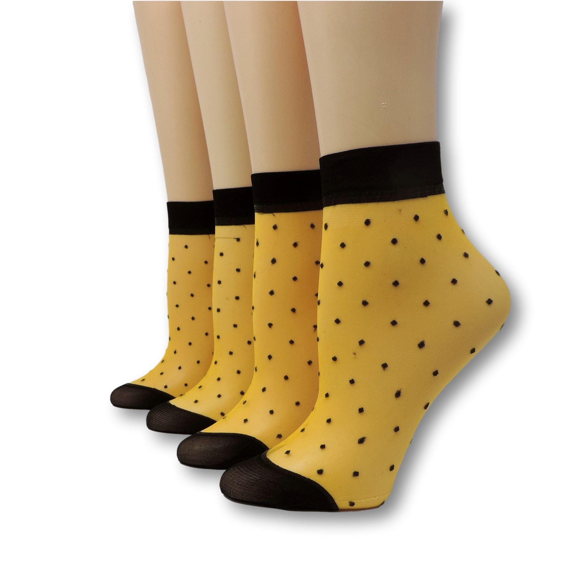 Mustard Yellow Polka Dot Nylon Socks (Pack of 10 Pairs)