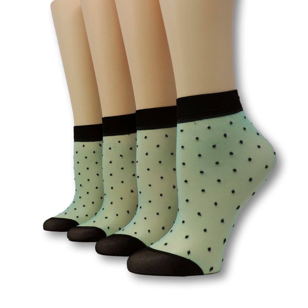Green Polka Dot Nylon Socks (Pack of 10 Pairs)