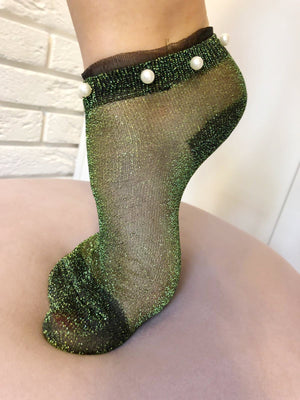 Stunning Pearls Green Glitter Socks - Global Trendz Fashion®