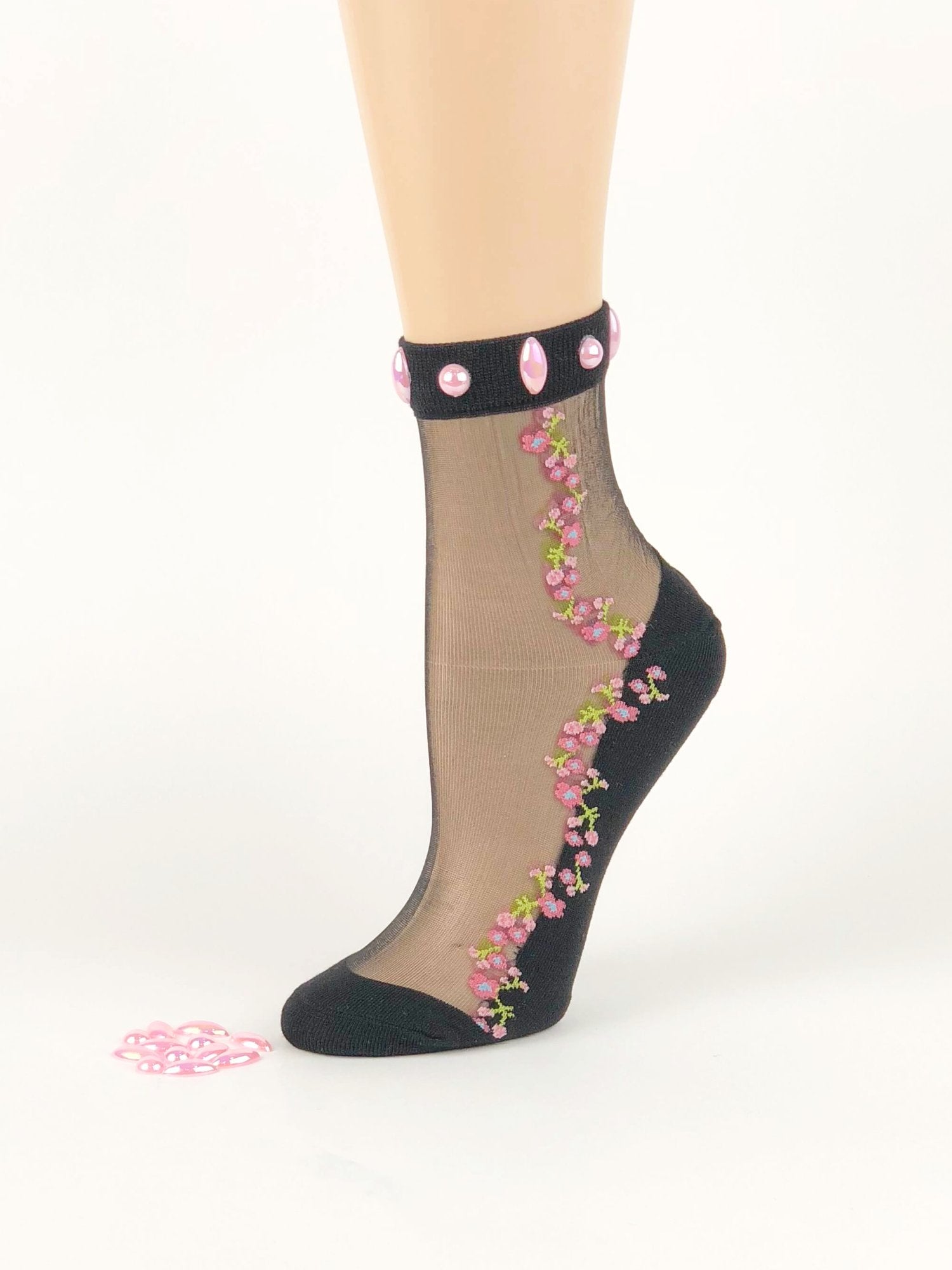 Mini Pink Flower Sheer Socks - Global Trendz Fashion®